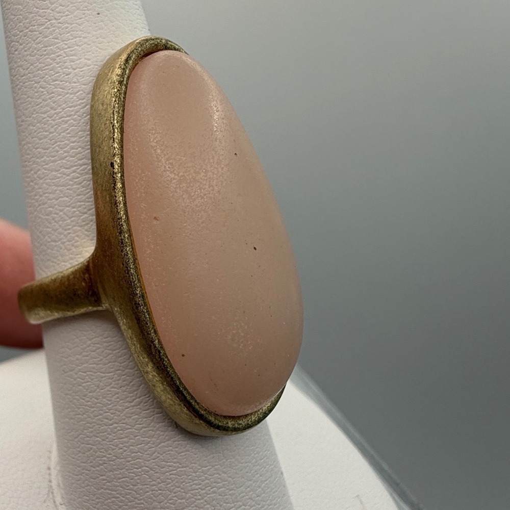 Vintage Style Pink Cabochon Statement Ring Gold Tone Large Oval Cocktail